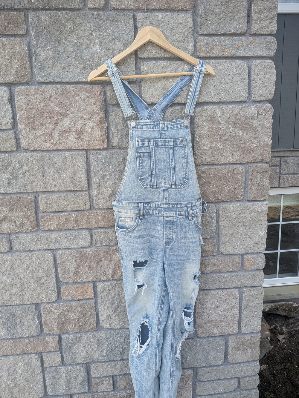 Distressed Light Wash Denim Overalls